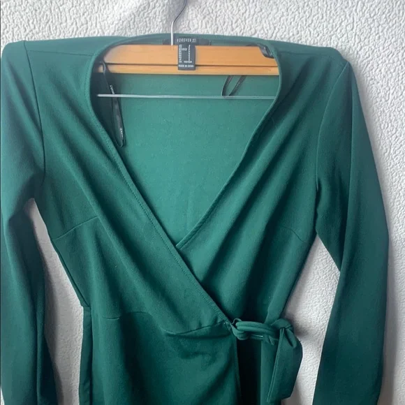 Forever 21 Green Ruched Wrap Dress